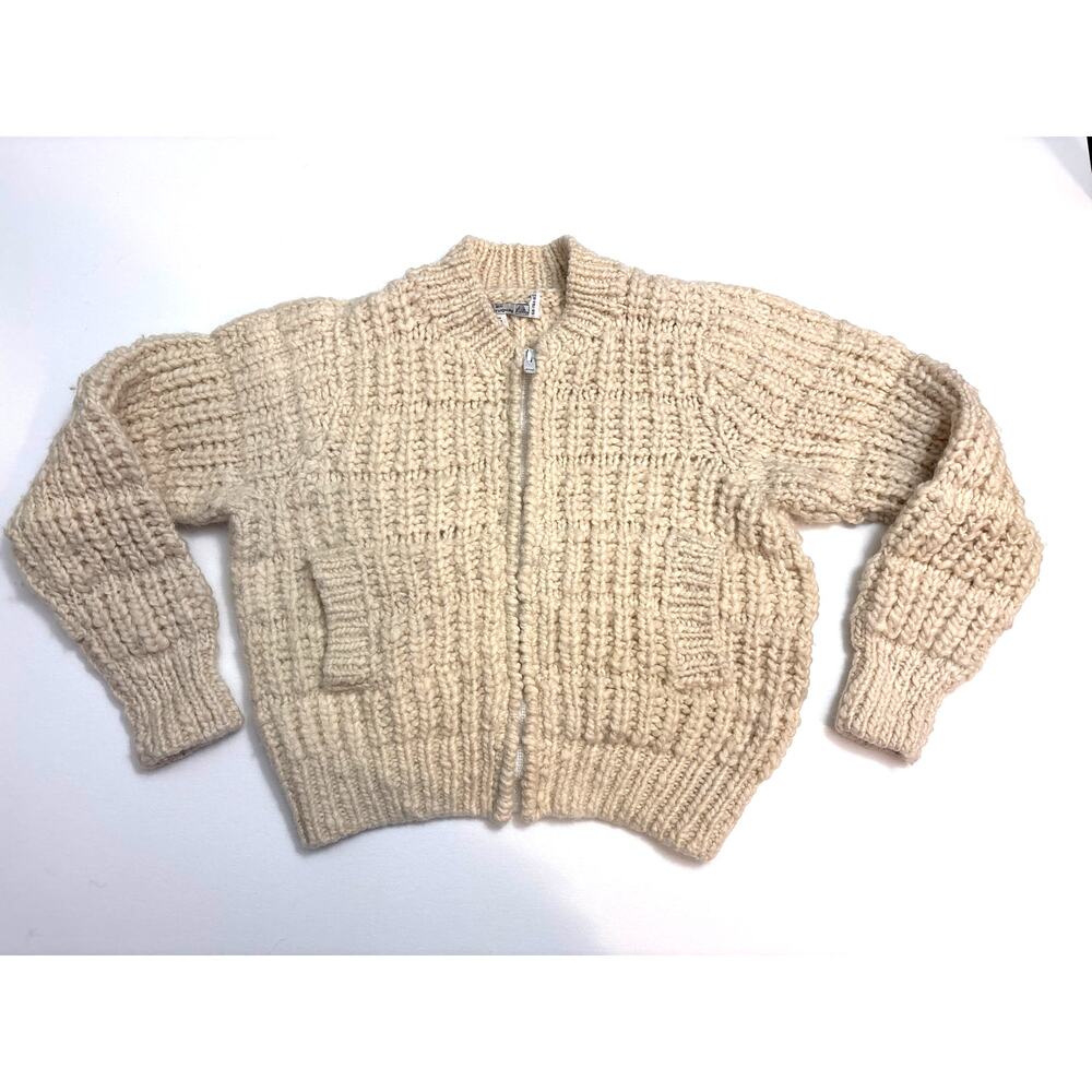 Vintage Cable Knit 100% Virgin Wool Full Zip Cardigan Made in Uruguay S/M
